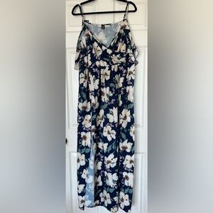 SHEIN Curve 2XL Navy blue floral Cold shoulder spaghetti strap maxi Dress NWOT